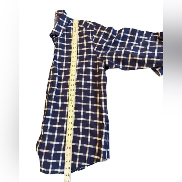 Navy check bugatchi uomo 100% cotton button down see measurements xl - Picture 10 of 11